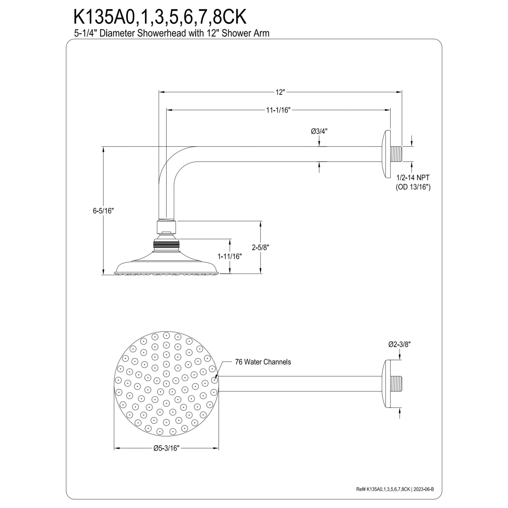 Kingston Brass K135A5CK Victorian 5-1/4-Inch Round Raindrop Brass Shower Head with 12-Inch Shower Arm in Oil Rubbed Bronze