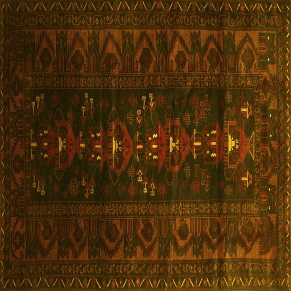 Ahgly Company Indoor Square Persian Yellow Traditional Area Rugs, 4' Square