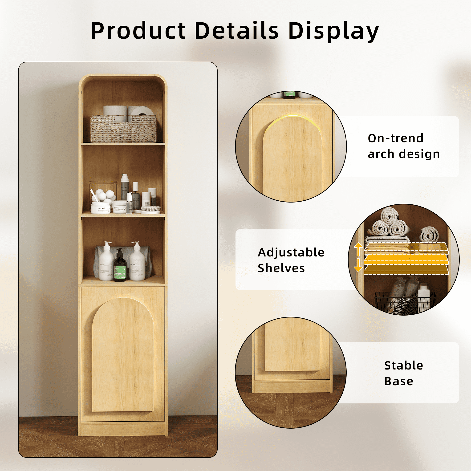 67" Tall Narrow Storage Cabinet Freestanding Tower Cabinet with Door Space Saving Organizer for Bathroom Kitchen Living Room