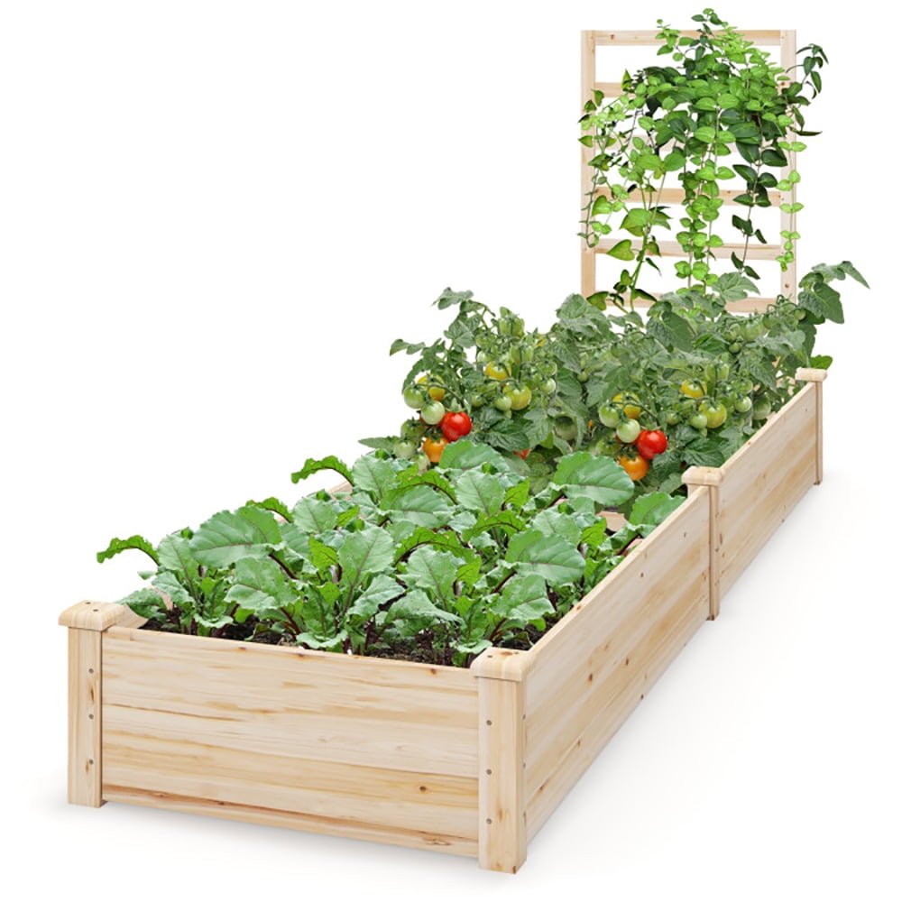 Spaco Raised Garden Bed with Planter Box and Trellis-Natural, Outdoor Elevated Flower Box for Backyard/Patio/Gardener