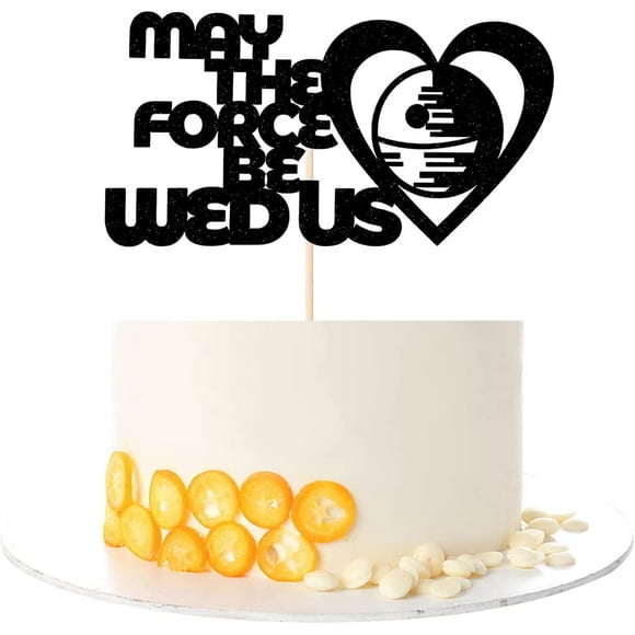 May The Force Be Wed Us Cake Topper, Apply to Glitter Wedding Bridal Shower 、Wedding、 Engagement、 Valentine's Day、Vow Anniversary、 Party ration Supplies(Black)