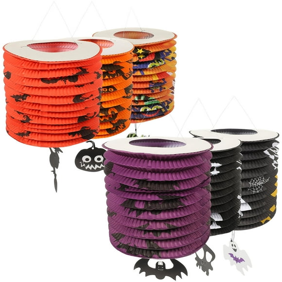 FESTFENDS 6Pcs Paper Lanterns Decorative Assorted Colors with Spider Ghost Pumpkin Bat Designs