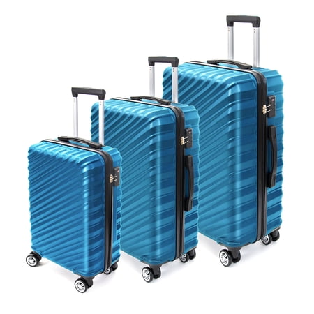 3 Piece Hard Shell Luggage set with TSA Lock Spinner Wheel ABS Lightweights Checked Convenient Stackable Suitcase Woman Men (20/24/28)