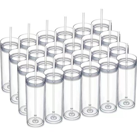 

ASWMXR Skinny Tumblers 24/100Pcs Bulk Double Wall Acrylic Tumbler with Lid Straw Reusable Plastic Cups With Straw for Parties DIY Gift