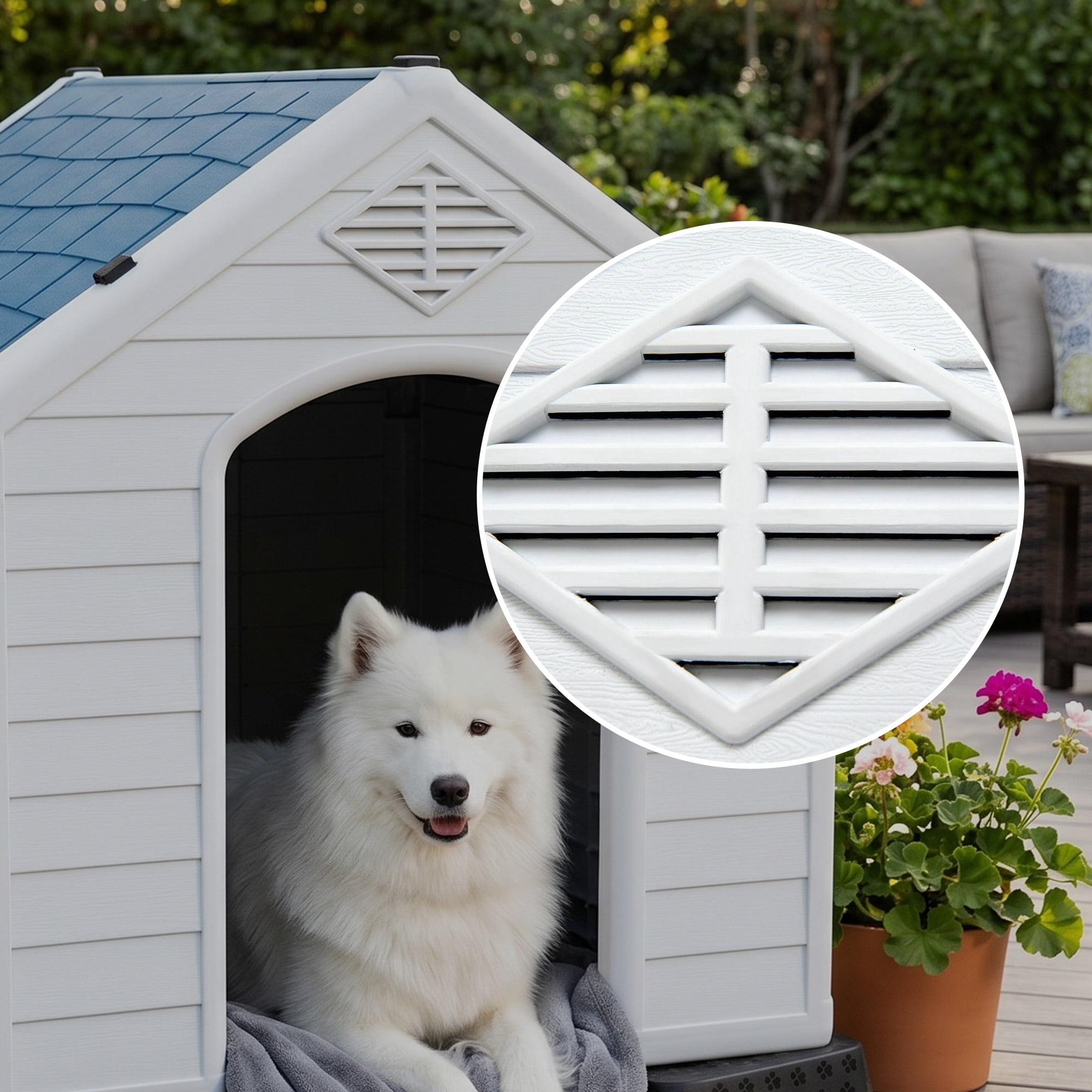 LIVIZA Plastic Dog House Outdoor Indoor for Small Medium Larige Dogss with Ventilation System and Fastening Device