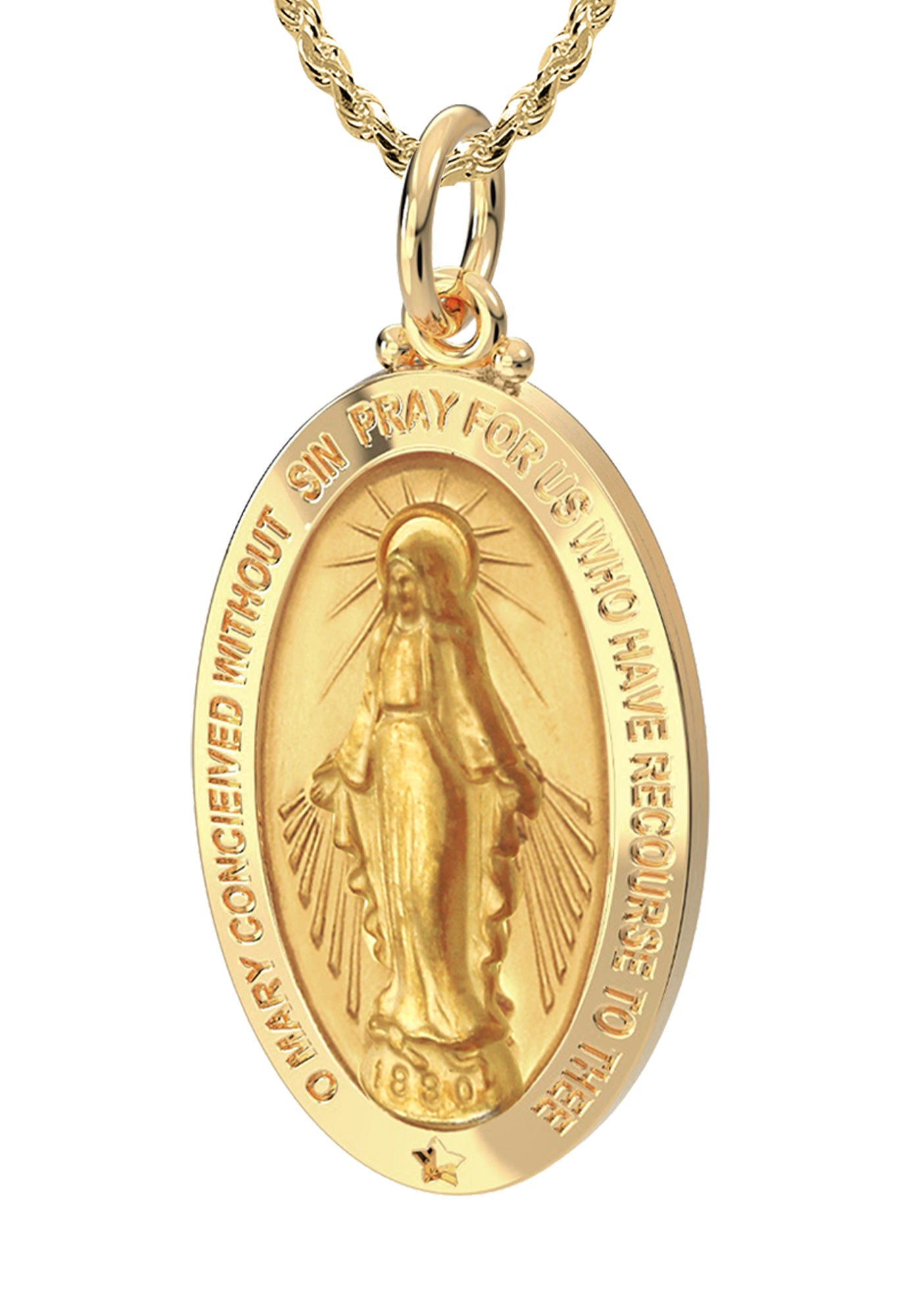 Ladies 14K Yellow Gold Miraculous Virgin Mary Solid Oval Polished