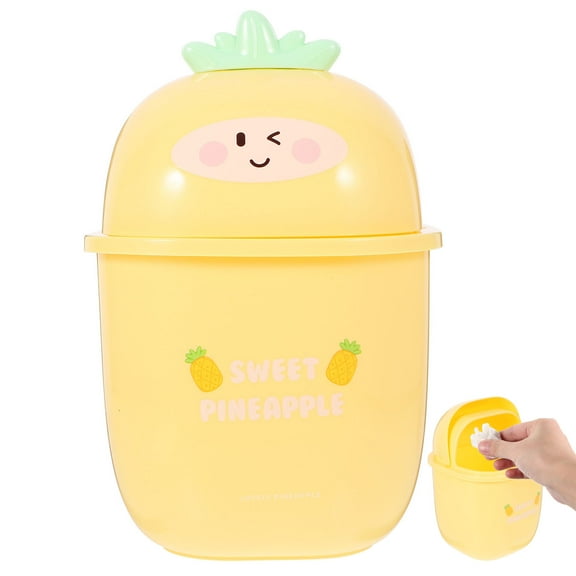 Hemoton  Mini Garbage Bin for Desk Pineapple Trash Can Office Girl