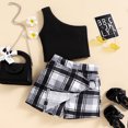 thumbnail image 2 of Little Girls Summer Set Cute Sleeveless T Shirt Vest Tank Top + Plaids Shorts Outfit, 2 of 7