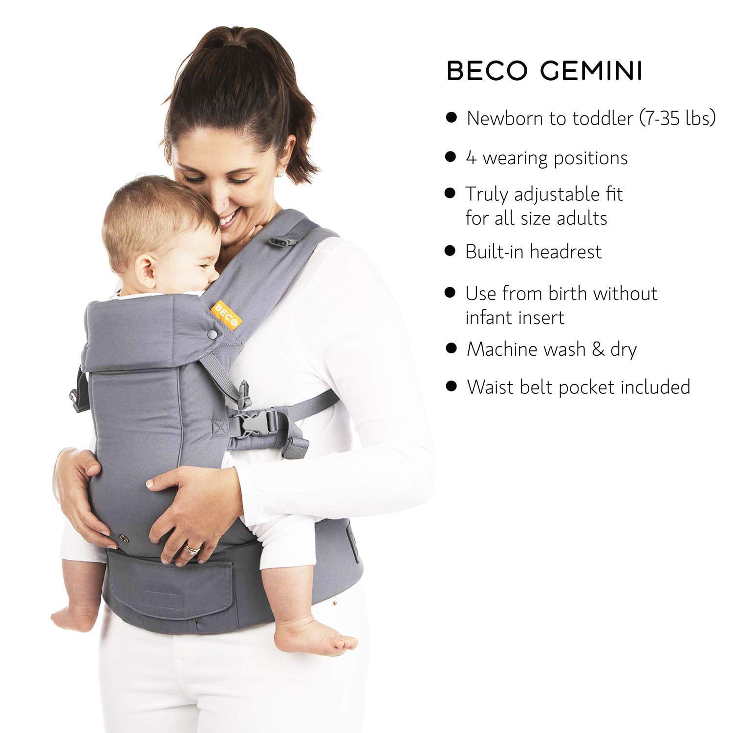 Sleek and Simple 5-in-1 All Position Backpack Style Sling for Holding Babies Beco Gemini Baby Carrier Infants and Child from 7-35 lbs Certified Ergonomic Cool Muse 