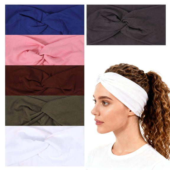 6Pcs Wide Headbands, Soft Elastic Non Slip Boho Turban Head Wraps for Women Yoga Spa Workout Daily Hair Accessories