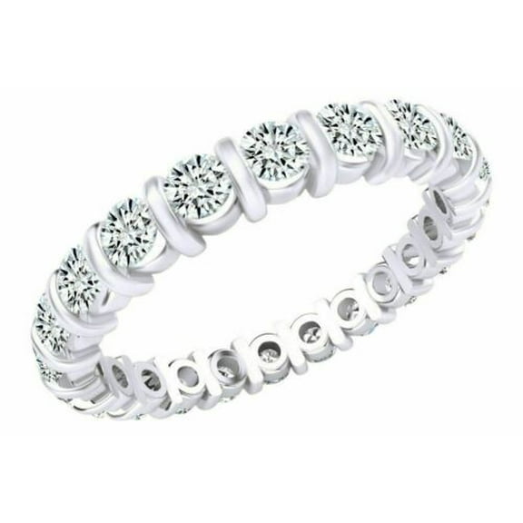 1.54 Ct Round Cut White Natural Diamond Eternity Wedding Ring 14k Solid Gold