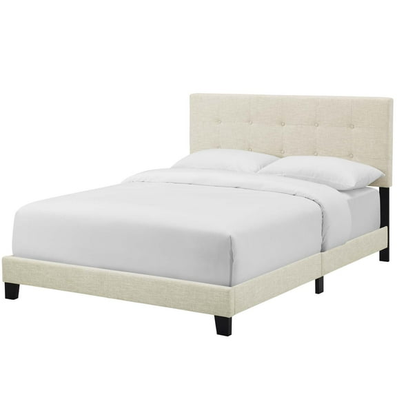 Modern Contemporary Urban Design Bedroom Full Size Bed Frame, Fabric, Beige, Box Spring Required