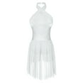 thumbnail image 4 of YIZYIF Womens Chiffon Backless Lyrical Dance Dress Halter Shiny Rhinestones Skirted Leotard Ice Skating Bodysuit White M, 4 of 7