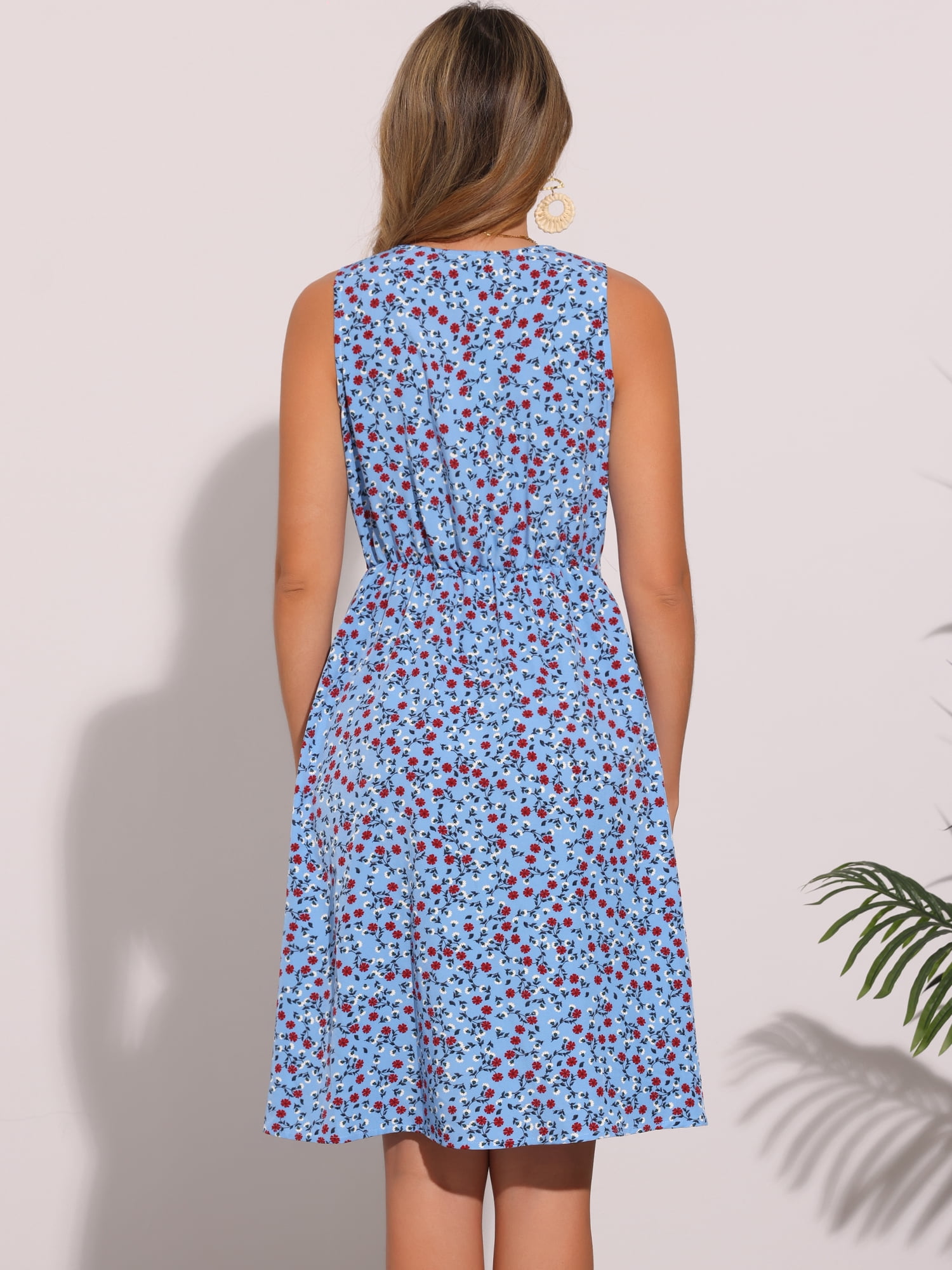 DARING DIVA Women's Midi Floral Summer Casual Sleeveless Dress M Blue Red