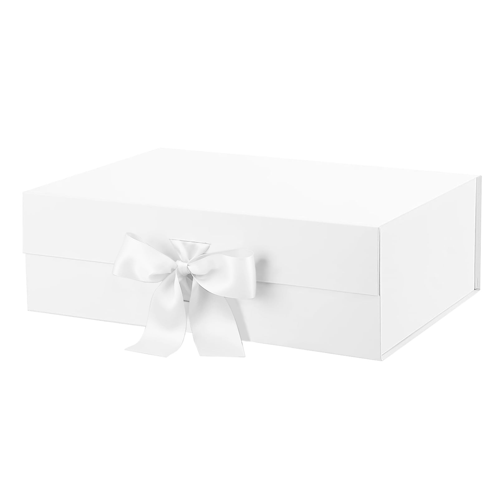 PKGSMART Large Gift Box with Ribbon, White Gift Box with Lid