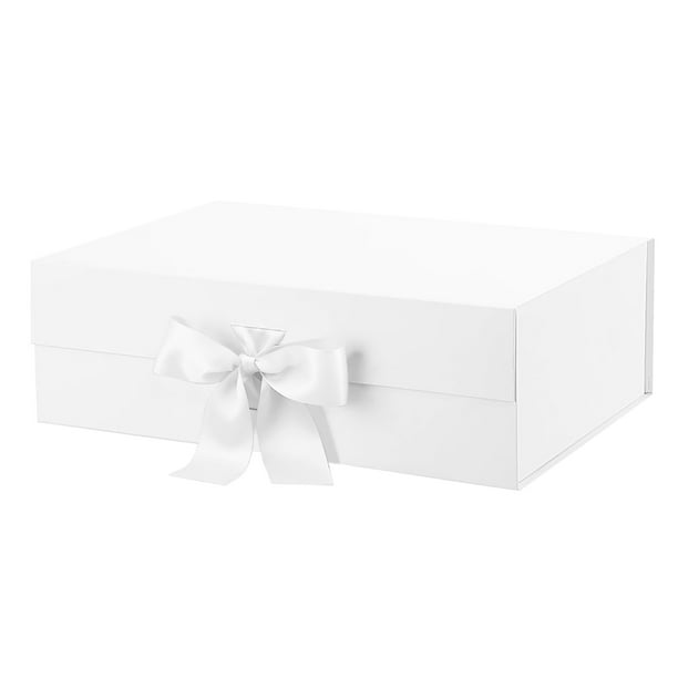PKGSMART Large Gift Box with Ribbon, White Gift Box with Lid