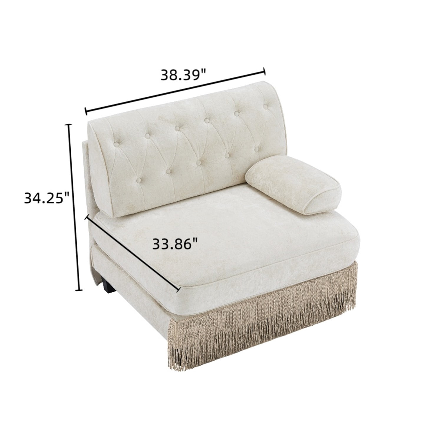 Hommoo Comfort Velvet Fabric Sofa with Right Arm, Button Tufted Design & Floor-grazing TasseL, Beige