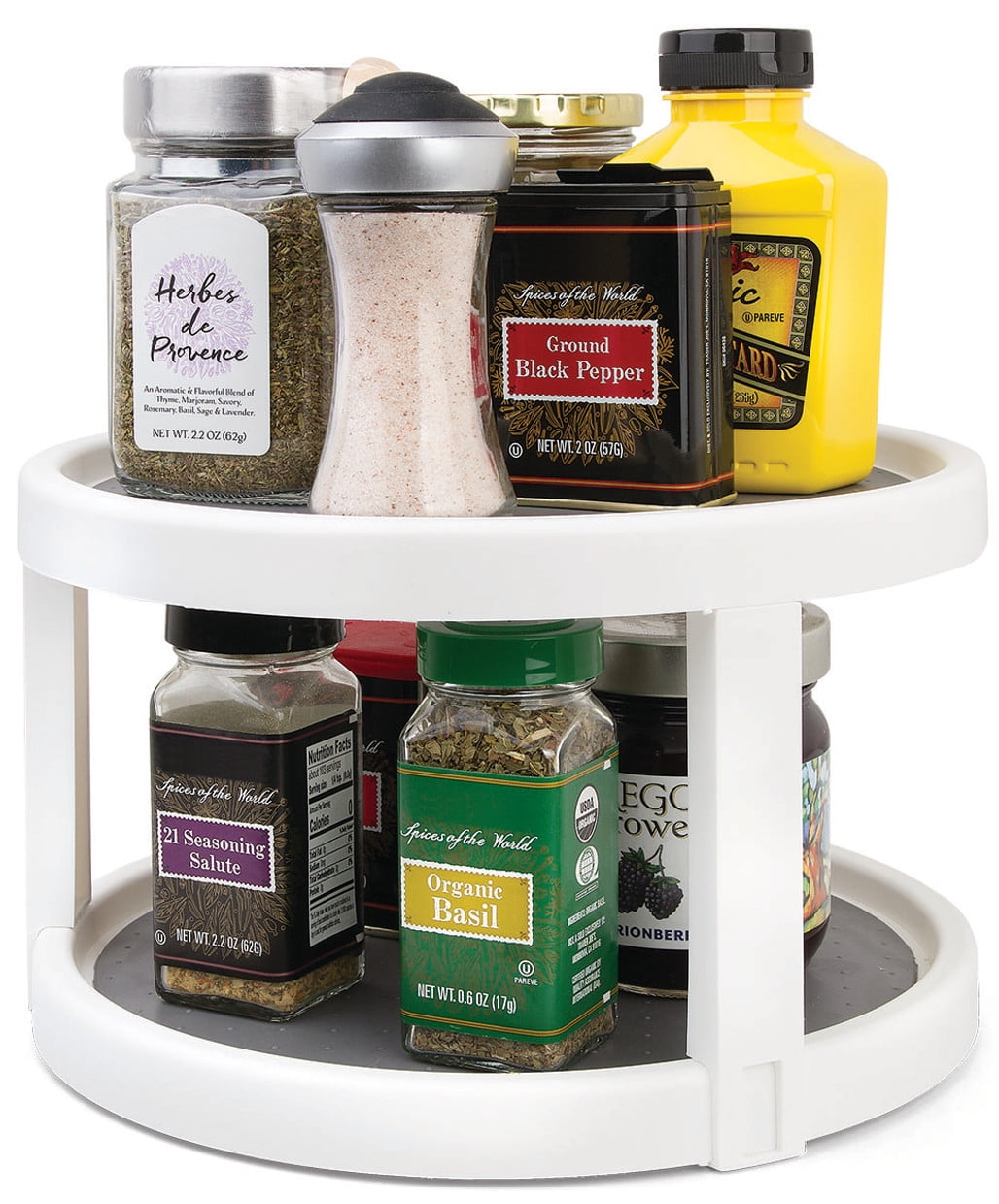 2 Tier Turntable Cabinet Organizer, Non Skid Rotating Spice Rack 360 Degree, Spice Rack Organizer Turntable Organizer for Pantry Cabinet, Kitchen, Countertop, Vanity Display Stand