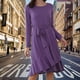 thumbnail image 2 of Vestido morado de manga larga para mujer con cuello redondo, lazo ajustable en la cintura y dobladillo con volante exclusivo, 2 of 5