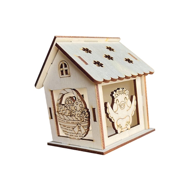 Kit de manualidades de casas de primavera de madera, manualidades de Pascua, manualidades creativas de madera en 3D para pintar Estilo B