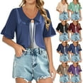 thumbnail image 1 of Cárdigan de gasa con volantes, prenda transparente con lazo frontal, top de verano de manga corta, corte holgado, poliéster, ideal para vestidos y ropa informal, sopatenor, 1 of 9