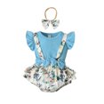 thumbnail image 1 of Body De Bebé, Conjunto De Canastilla, Monos Para Niñas Pequeñas, Moda, Estampado De Flores, Volantes, Mono De Manga Corta, Mono, Traje Con Lazo Azul Odeerbi LM103-8531, 1 of 9