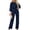 *Navy, variant on ClodeEU Women's Solid Color 3/4 Sleeve Crewneck Jumpsuit with Waist Belt ,Loose Fit Casual Long Romper Beige,Women's Plus L