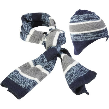 Daxx Men Striped Knit Hat and Scarf Set