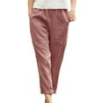thumbnail image 1 of Frontwalk Women's Pants Elastic Waist Trousers Solid Color Bottoms Ladies Skin-friendly Straight Leg Watermelon Red L, 1 of 3