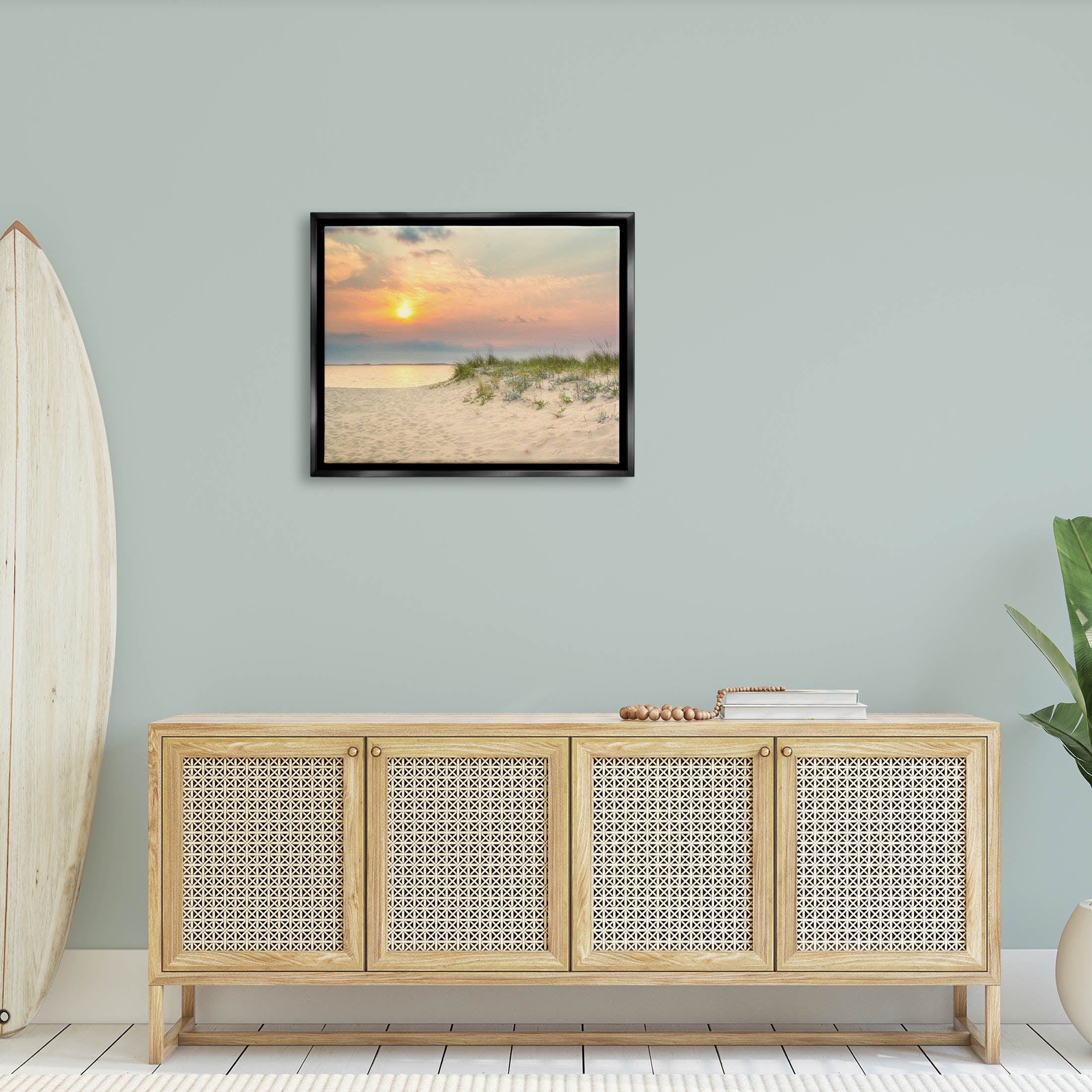 Rising Sun Seaside Beach Morning Coastal Photograph Jet Black Framed Art Print Wall Art