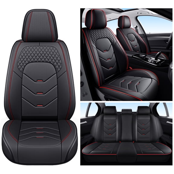 2017 for Infiniti Q70 Car Seat Cover, Perforated Quilted Leather Full Set of 5 Seats Adjustable Split Rear Seat Suitable for All Seasons, Red Car Seat Covers, Protect Car Seats