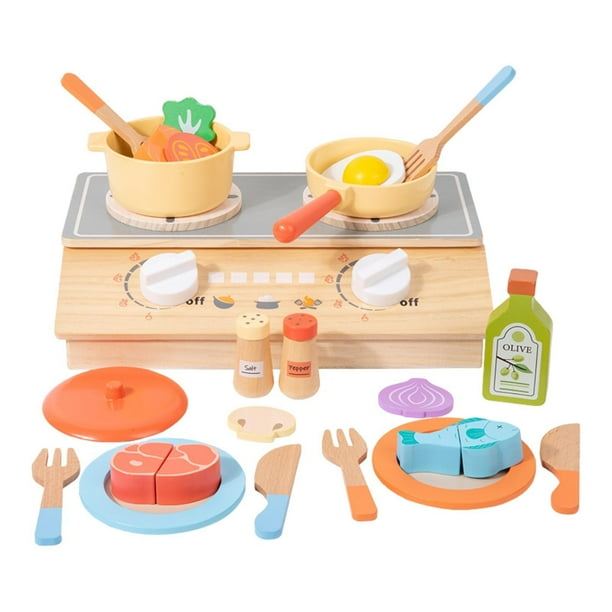 Juego de cocina de rol, juego de madera para niños, mini estufa con utensilios para cocinar alimentos, juguete para la escuela, niños, niñas, fiesta,