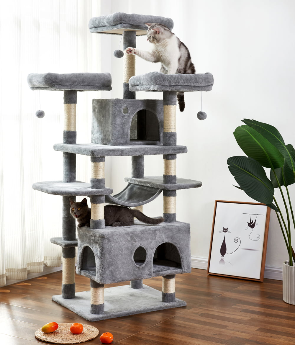 52" Cat Tree Condo Play House Kitty Scratching Climbing Tower w/ Hammock Gray