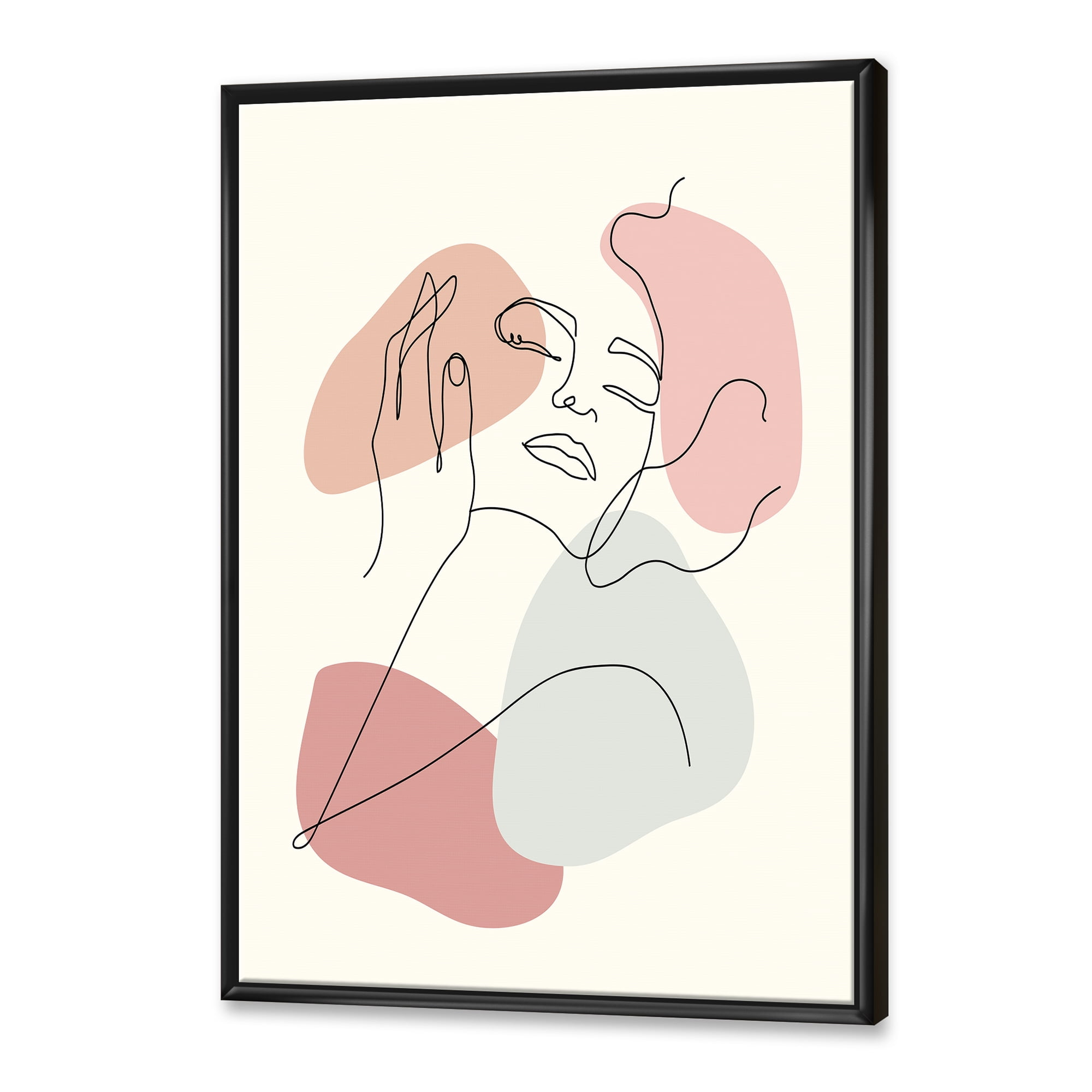 Designart 'Continuous One Line Portrait of Woman' Modern Framed Canvas Wall Art Print
