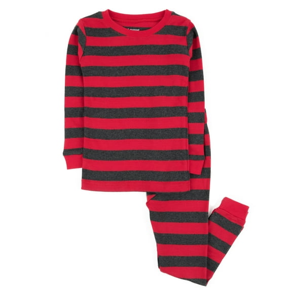 Leveret Kids Boys Girls Two Piece Cotton Pajamas Red & Grey Stripes 3 Year