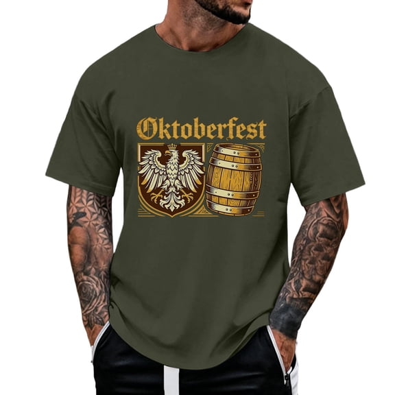 XIAOCHA Mens Oktoberfest Graphic Print T Shirt Short Sleeve Tees Holiday Crewneck Tops