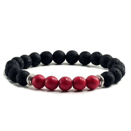 Womens Mens Natural Stone Bracelet Colorful Turquoise Volcanic Rock Bracelet Adjustable Elastic String Geometric Design