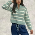 thumbnail image 4 of Womens Striped Sweater Long Sleeve Half Zip Pullover Sweatshirt Oversized Mock Neck Loose Top Winter Fashion Clothing (Green Free Size), 4 of 4