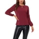 thumbnail image 1 of INSPIRAR CHIC Blusa de gasa para mujer con cuello de ojal, manga de patchwork, elegante top de trabajo XL color rojo vino, 1 of 7