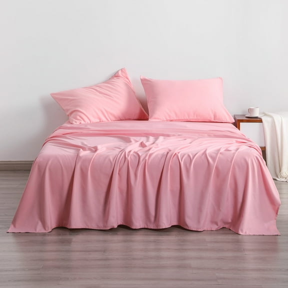Organictune 1800 Super Soft and Cozy 100% Microfiber Bed Sheet Set, Hotel Luxury Wrinkle, Fade, Stain Resistant Fitted Sheet Set with Deep Pocket, Pink, Full, 4 Piece