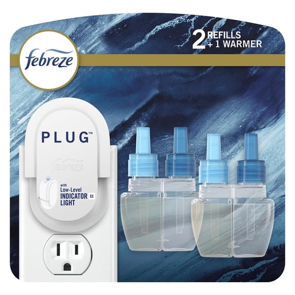 Febreze Plug In Air Freshener, Odor-Fighting Scented Oil Starter Kit, Ocean, 1 Warmer + 2 Refills