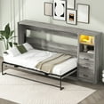 thumbnail image 3 of Twin Size Murphy Bed w/ Drawers &amp; LED Light - Foldable Cabinet Bed, Gray. Space-Saving Design for Bedroom/Home Office. MDF &amp; Metal Frame, Easy Assembly., 3 of 18