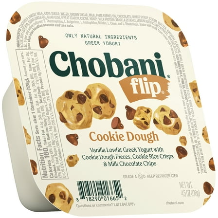 Chobani Flip Low-Fat Greek Yogurt Chocolate Chip Cookie Dough 4.5 oz Cup