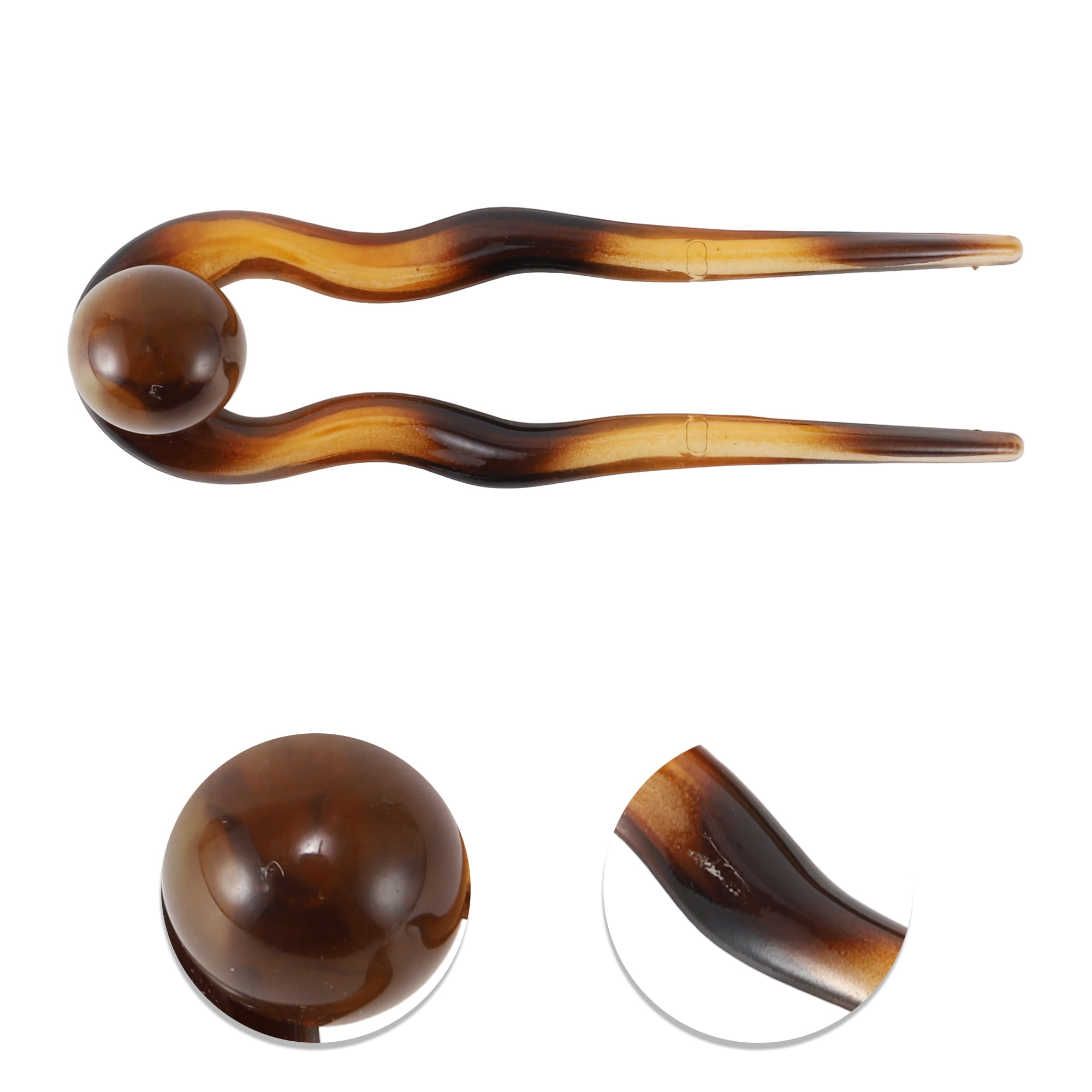 Unique Bargains Elegant U-shaped Hairdo Clip for Women 5.12"x1.42"x0.59" 1 Pc Amber