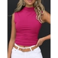 thumbnail image 2 of Camiseta corta Tankaneo para mujer, sin mangas, cuello alto, rosa roja, 2 of 5