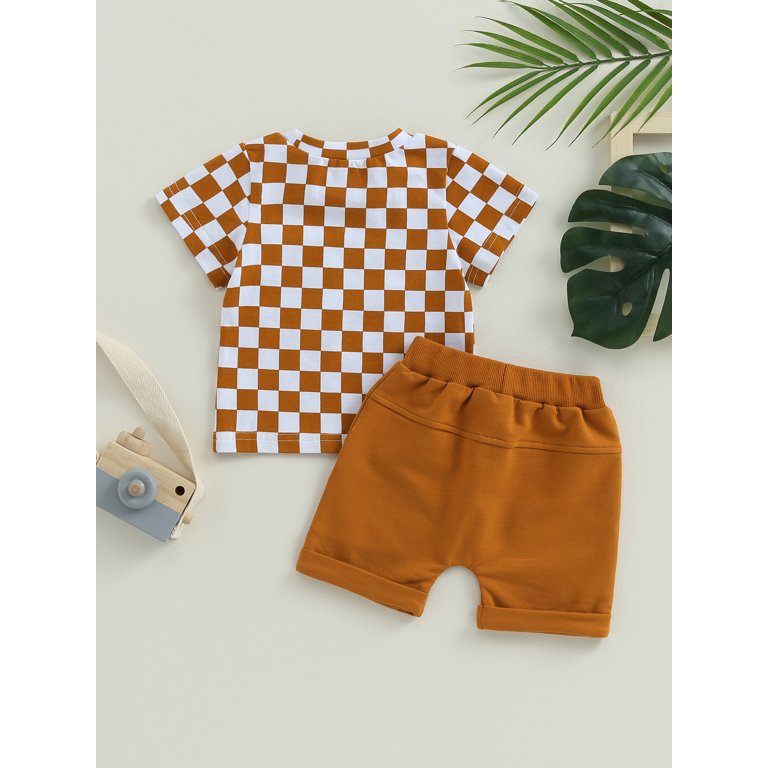 Jkerther Newborn Infant Boy Checkerboard Plaid Print Short Sleeve Button  Down Shirts and Shorts Outfits 