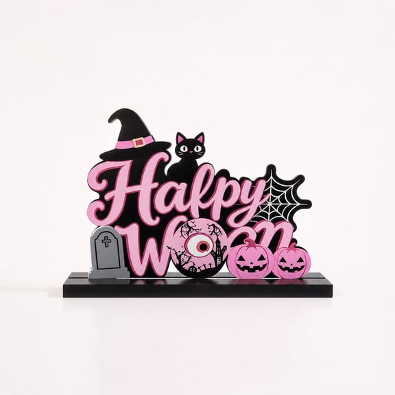 Halloween Decor Indoor Spooky Halloween Decorations Chic Pink Wooden 3D Standing Tabletop Ornament for Bedroom Dorm Fall Decorations for Home