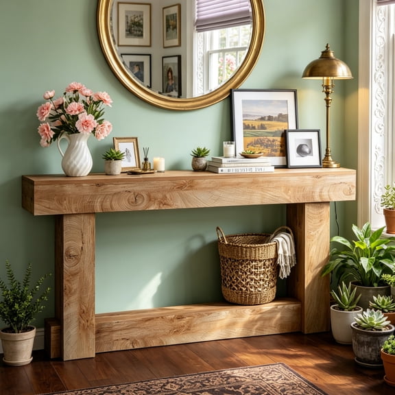 Fnova 63" Farmhouse Console Table, 2-Tier Wooden Narrow Entryway Table, Long Sofa Table for Living Room, Entrance, Hallway