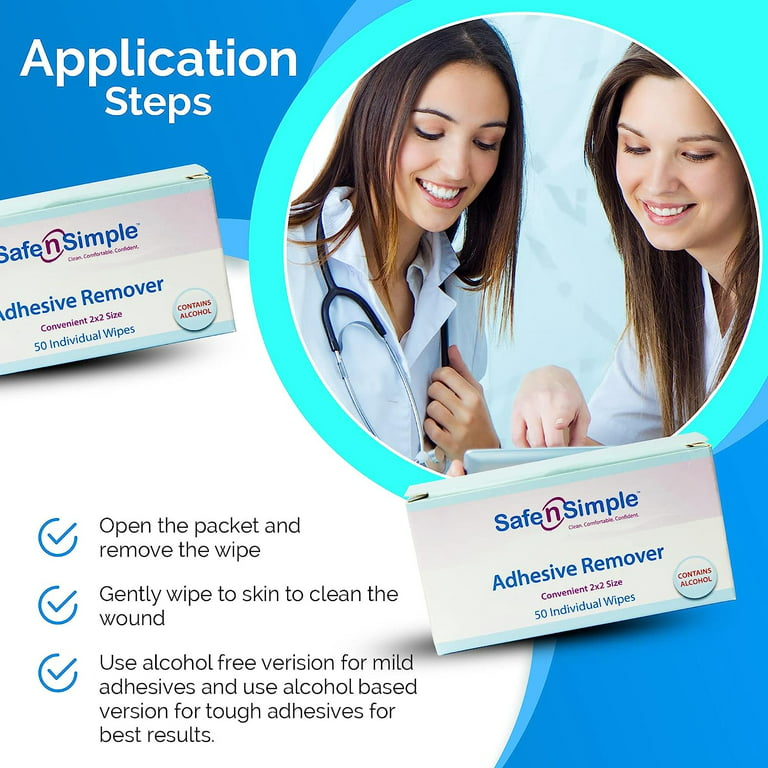 Safe n' Simple Adhesive Remover for Skin - 5x7 5 Wipes - Stoma Adhesive  Remover Wipes - Alcohol Free Wipes for Sensitive Skin - No Sting Adhesive  Remover Wipes 