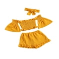 thumbnail image 3 of Girl Off Shoulder Flare Sleeves Tops Ruffle Shorts Bowknot Headband, 3 of 6